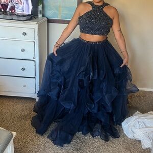 Elegant Navy Blue Halter Dress